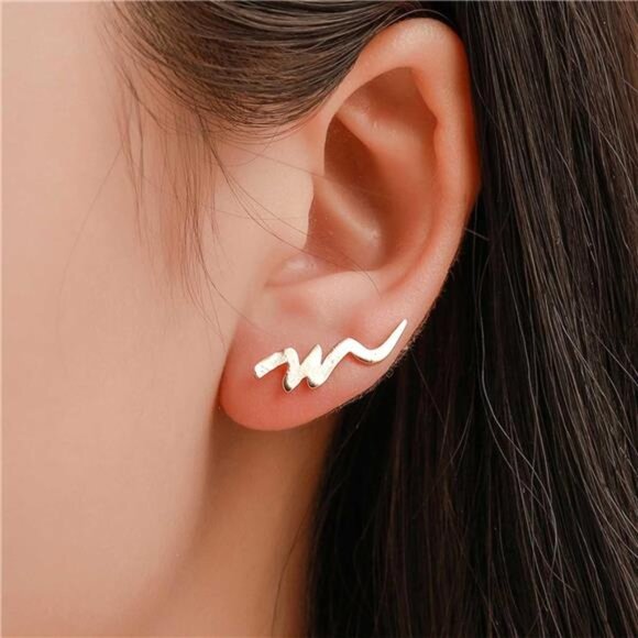 Gold Spiral Ear Climber Earrings – Filigree Crawler Studs for Women - Picture 1 of 5